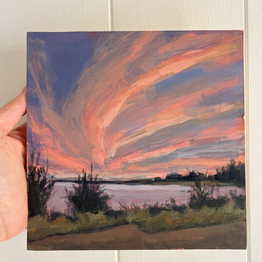 Winter Sunset no 8, original night painting by Maggie Stickney