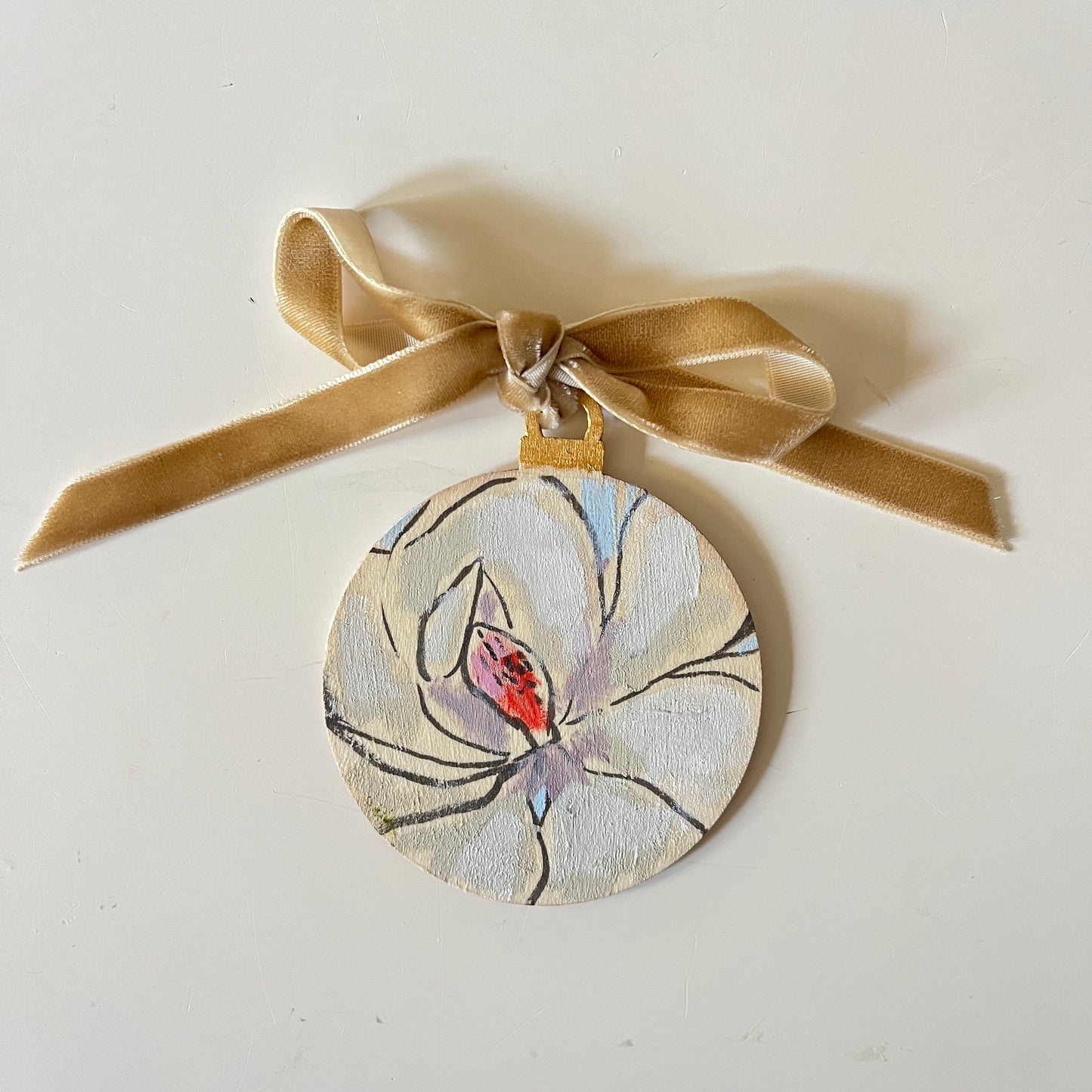 Magnolia no 7 ornament, hand-painted ornament by Maggie Stickney