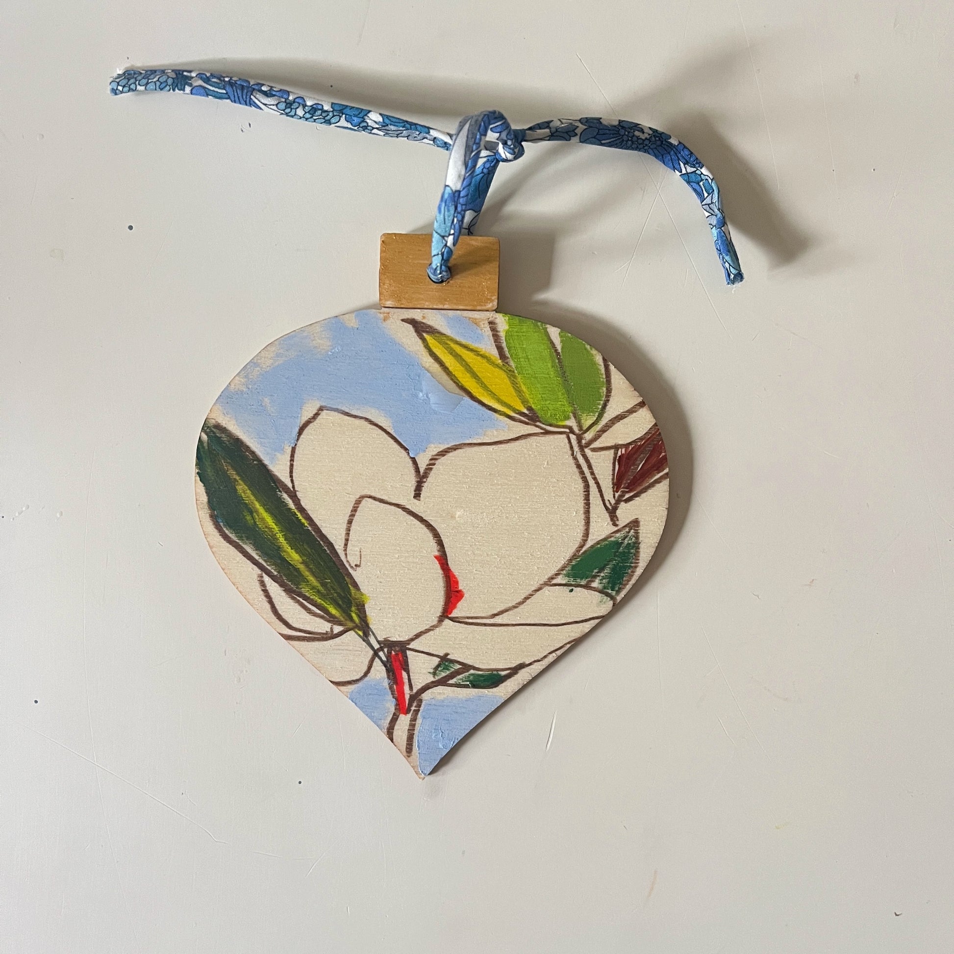 Magnolia no 9 ornament, hand-painted ornament by Maggie Stickney