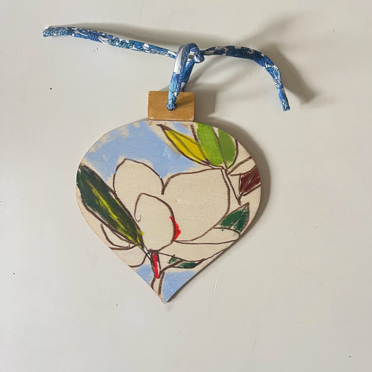 Magnolia no 9 ornament, hand-painted ornament by Maggie Stickney