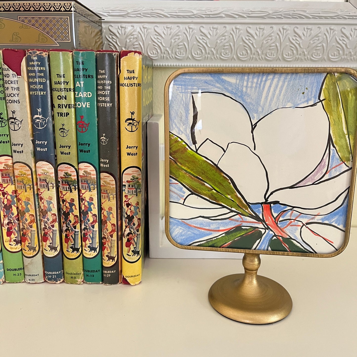 Mini Magnolia Sketch no 1, original still life painting by Maggie Stickney