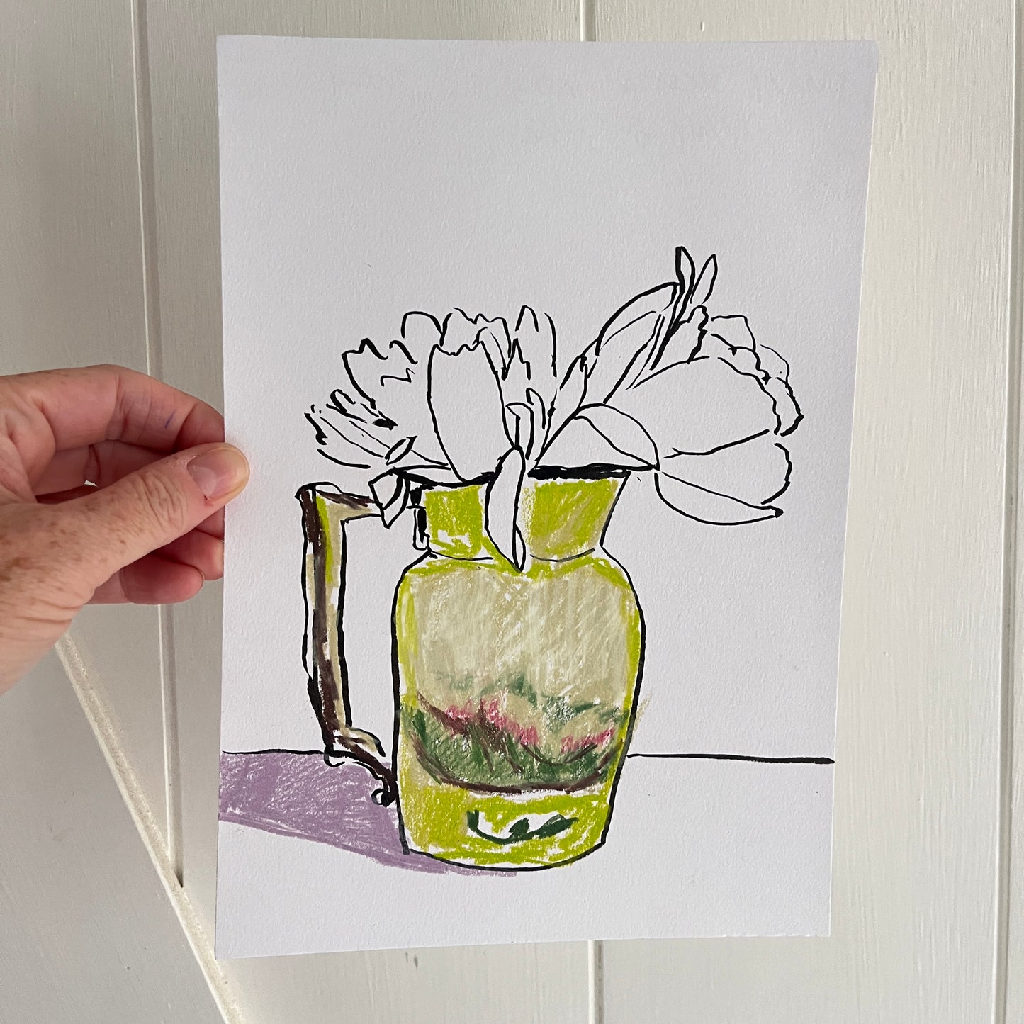 Peony Sketch no 1, original still life painting by Maggie Stickney