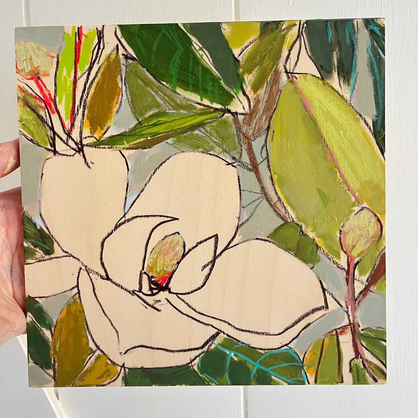 Magnolia Sketch no 5, original still life painting by Maggie Stickney