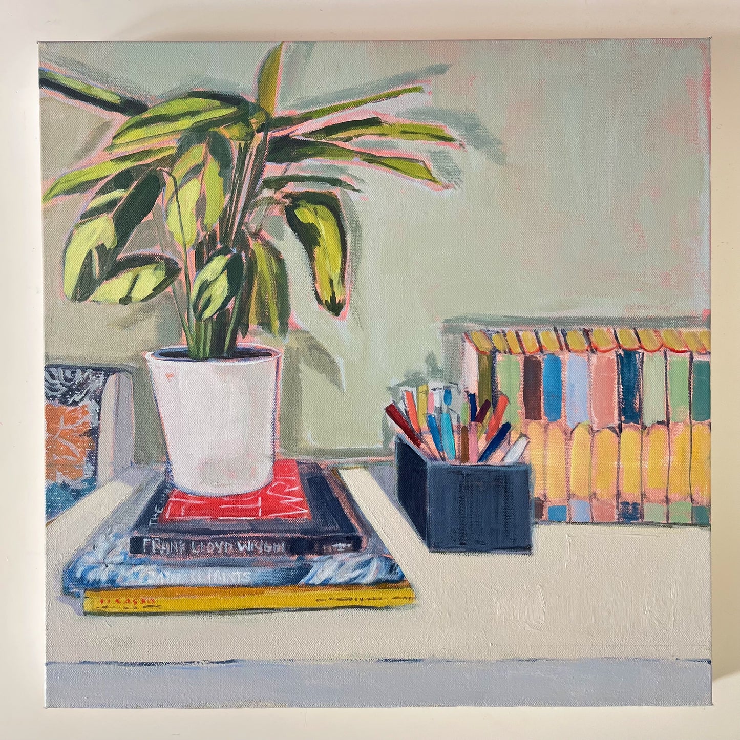 House Plant and Markers, original still life painting by Maggie Stickney