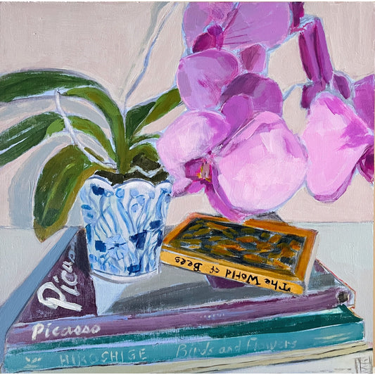 Pink Orchid no 8, original still life painting by Maggie Stickney