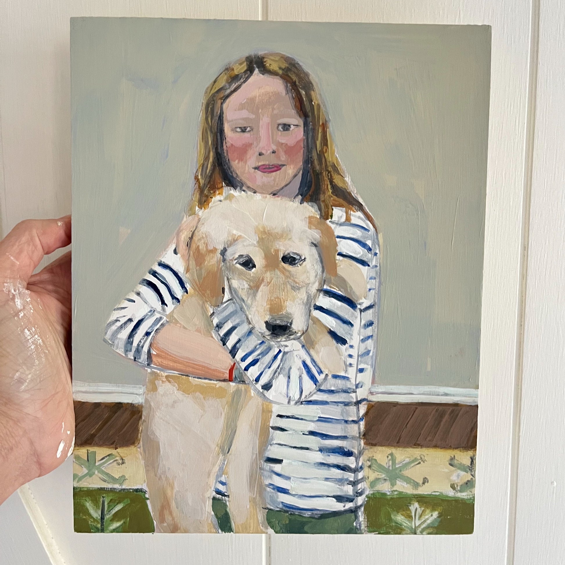 Evie and Moonpie, original night painting by Maggie Stickney