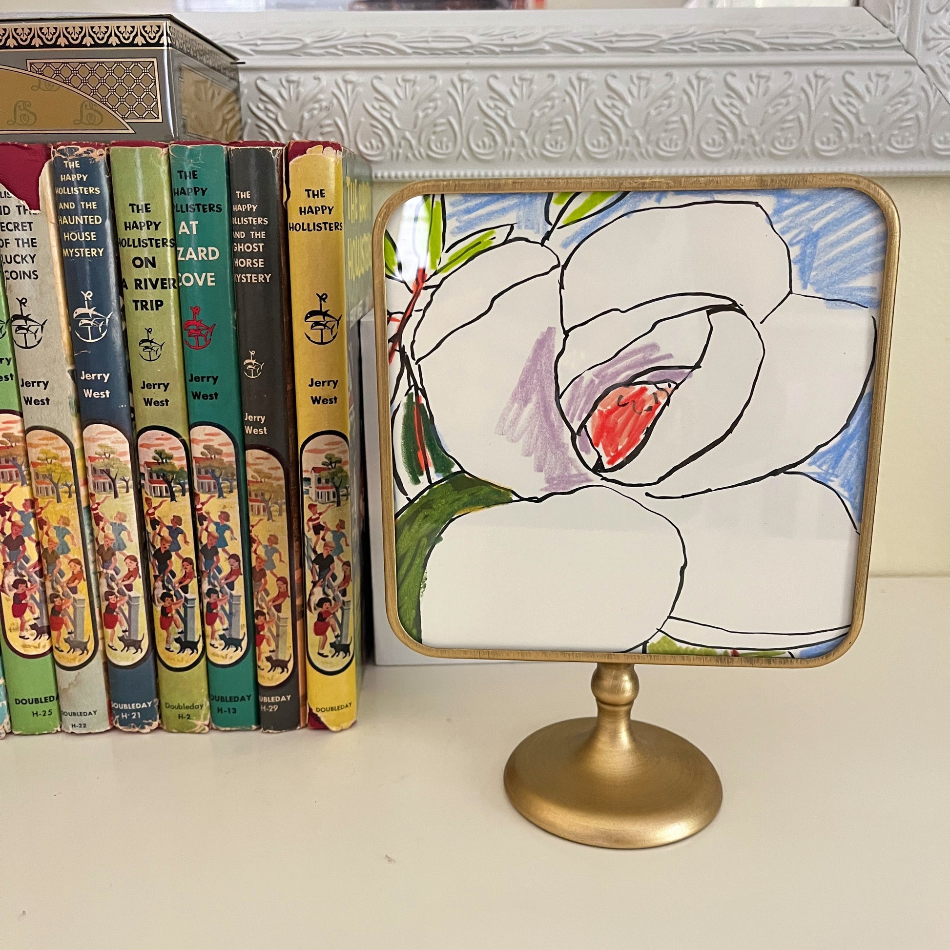 Mini Magnolia Sketch no 3, original still life painting by Maggie Stickney