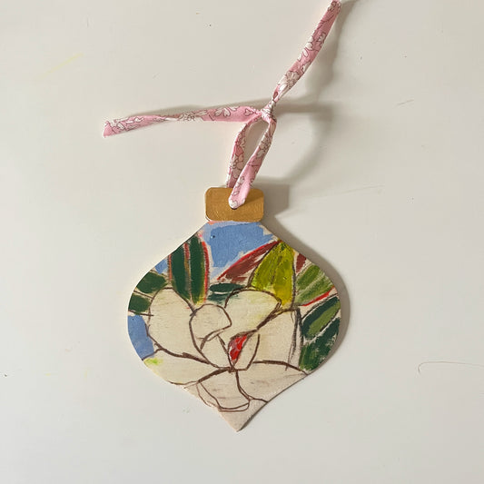 Magnolia no 3 ornament, hand-painted ornament by Maggie Stickney