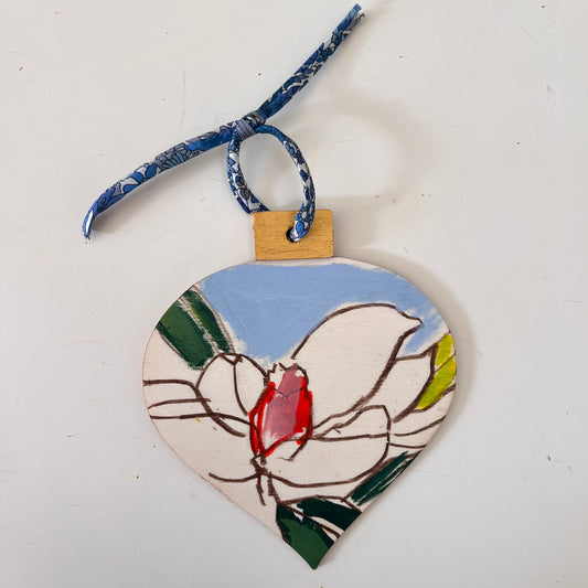 Magnolia no 10 ornament, hand-painted ornament by Maggie Stickney