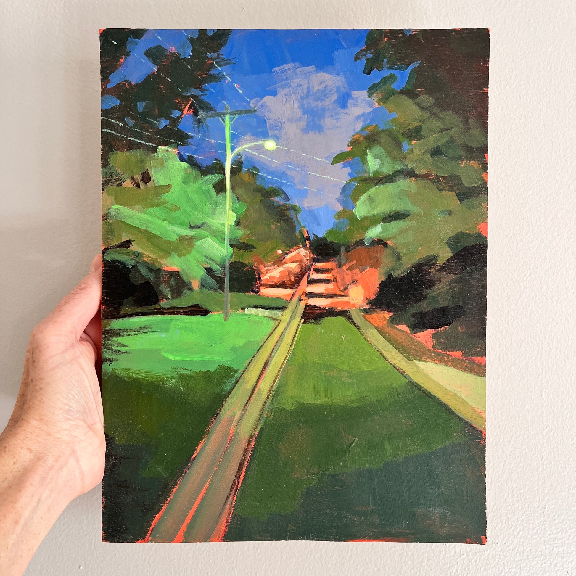 Down Hill, original night painting by Maggie Stickney