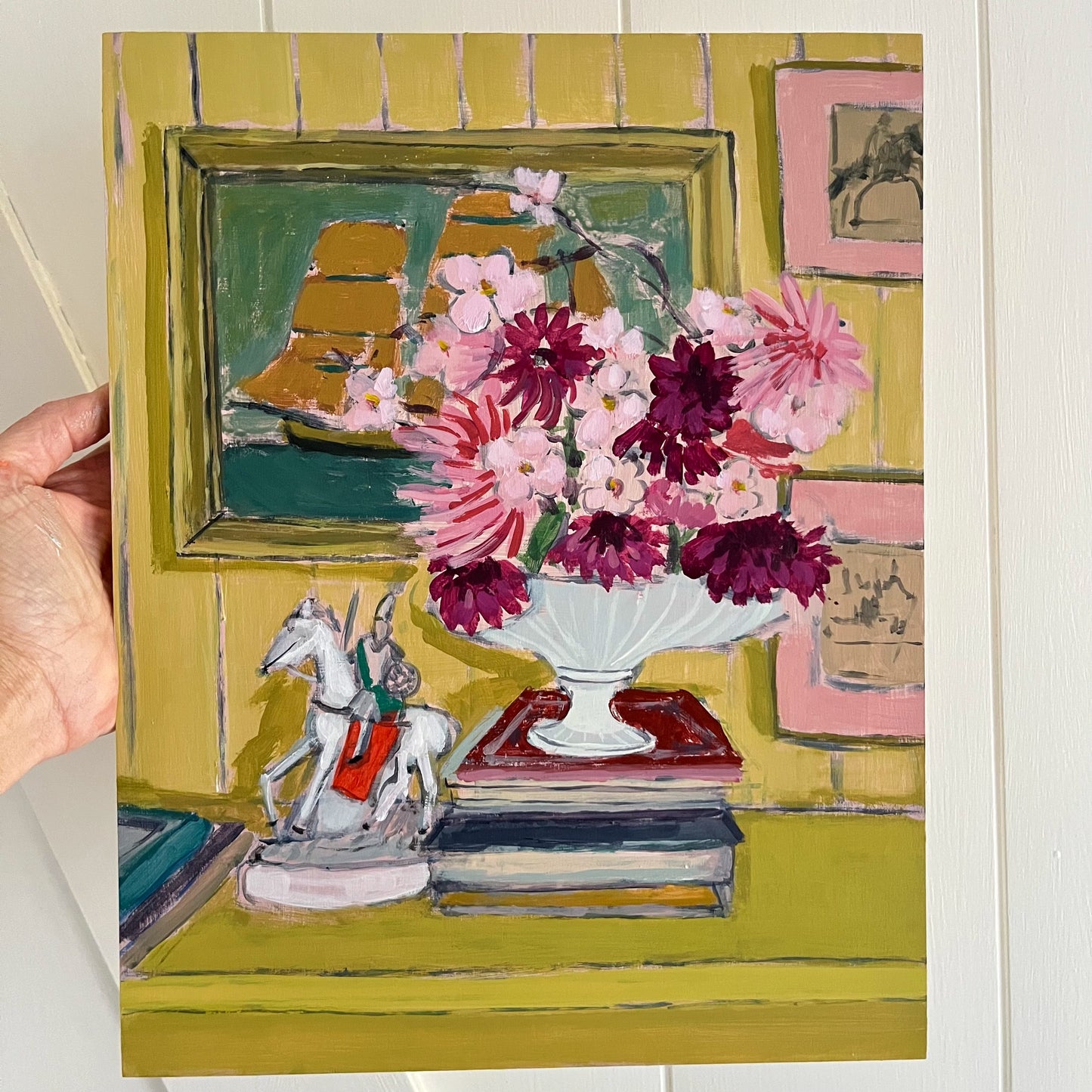 Dahlias and Horses, original painting by Maggie Stickney