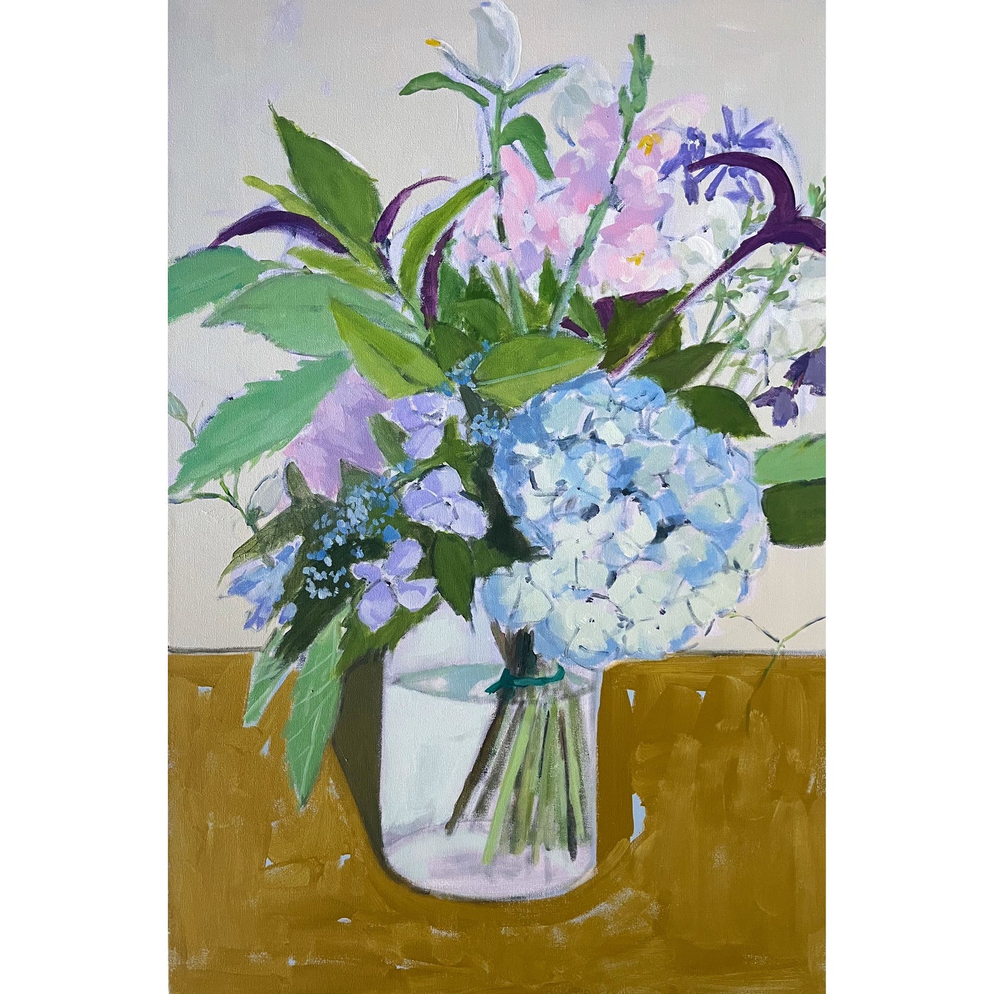 Hydrangeas and Snapdragons, original still life painting by Maggie Stickney