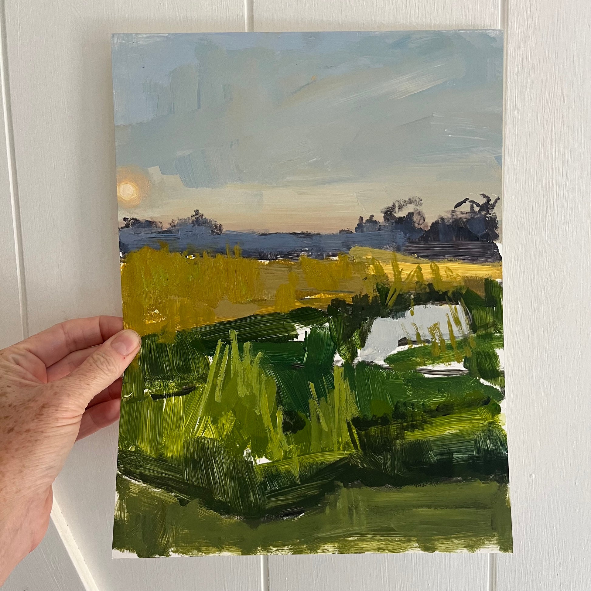 Lakewood Sunrise, original landscape painting by Maggie Stickney