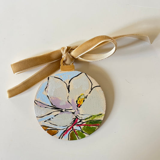 Magnolia no 16 ornament, hand-painted ornament by Maggie Stickney