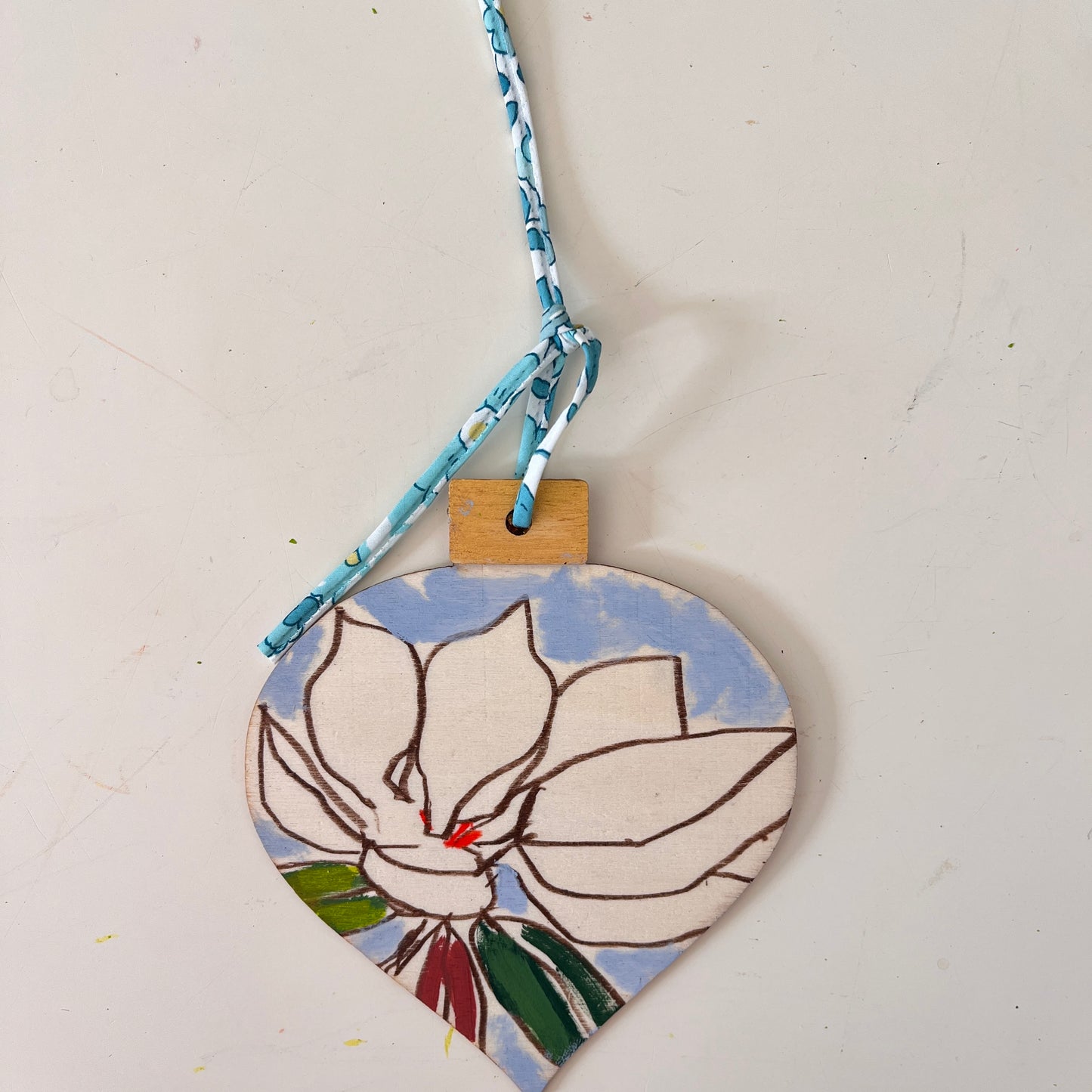 Magnolia no 6 ornament, hand-painted ornament by Maggie Stickney
