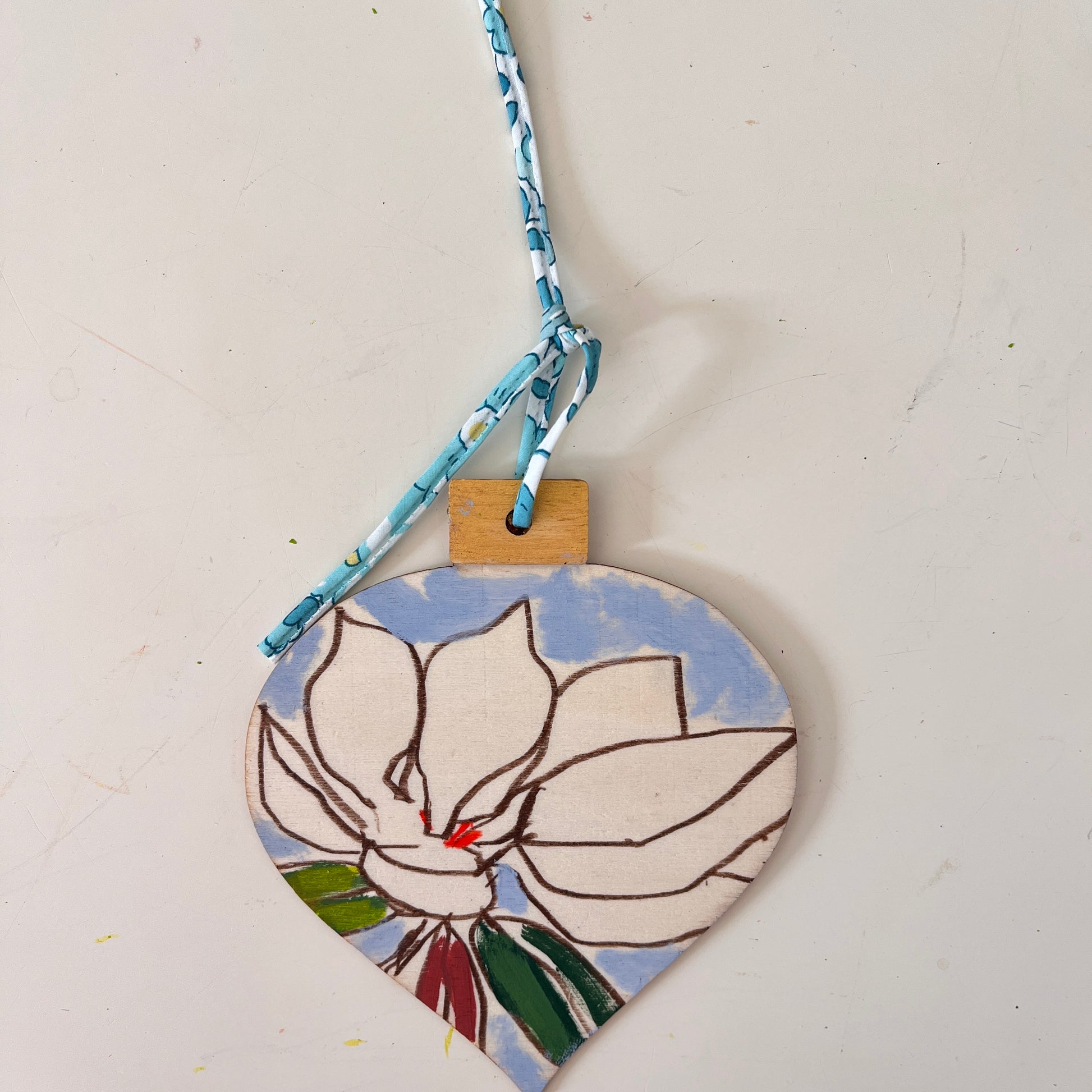 Magnolia no 6 ornament, hand-painted ornament by Maggie Stickney