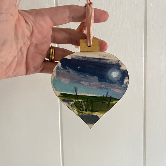 Silent Marsh Ornament no 5, hand-painted ornament by Maggie Stickney