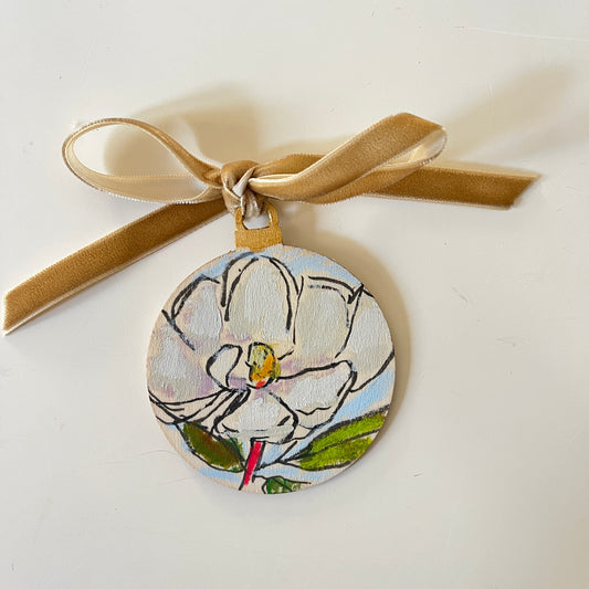 Magnolia no 18 ornament, hand-painted ornament by Maggie Stickney
