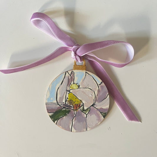 Magnolia no 31 ornament, hand-painted ornament by Maggie Stickney