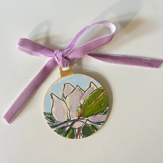 Magnolia no 30 ornament, hand-painted ornament by Maggie Stickney