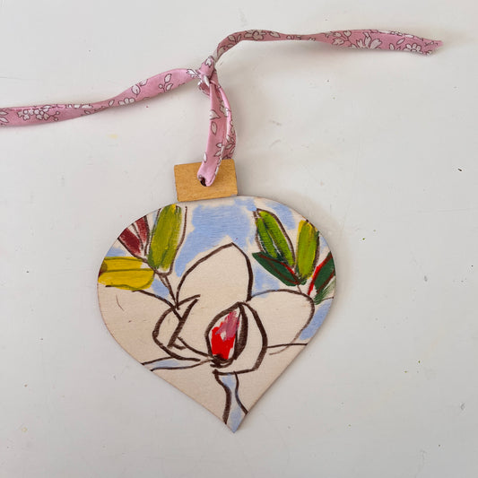 Magnolia no 2 ornament, hand-painted ornament by Maggie Stickney
