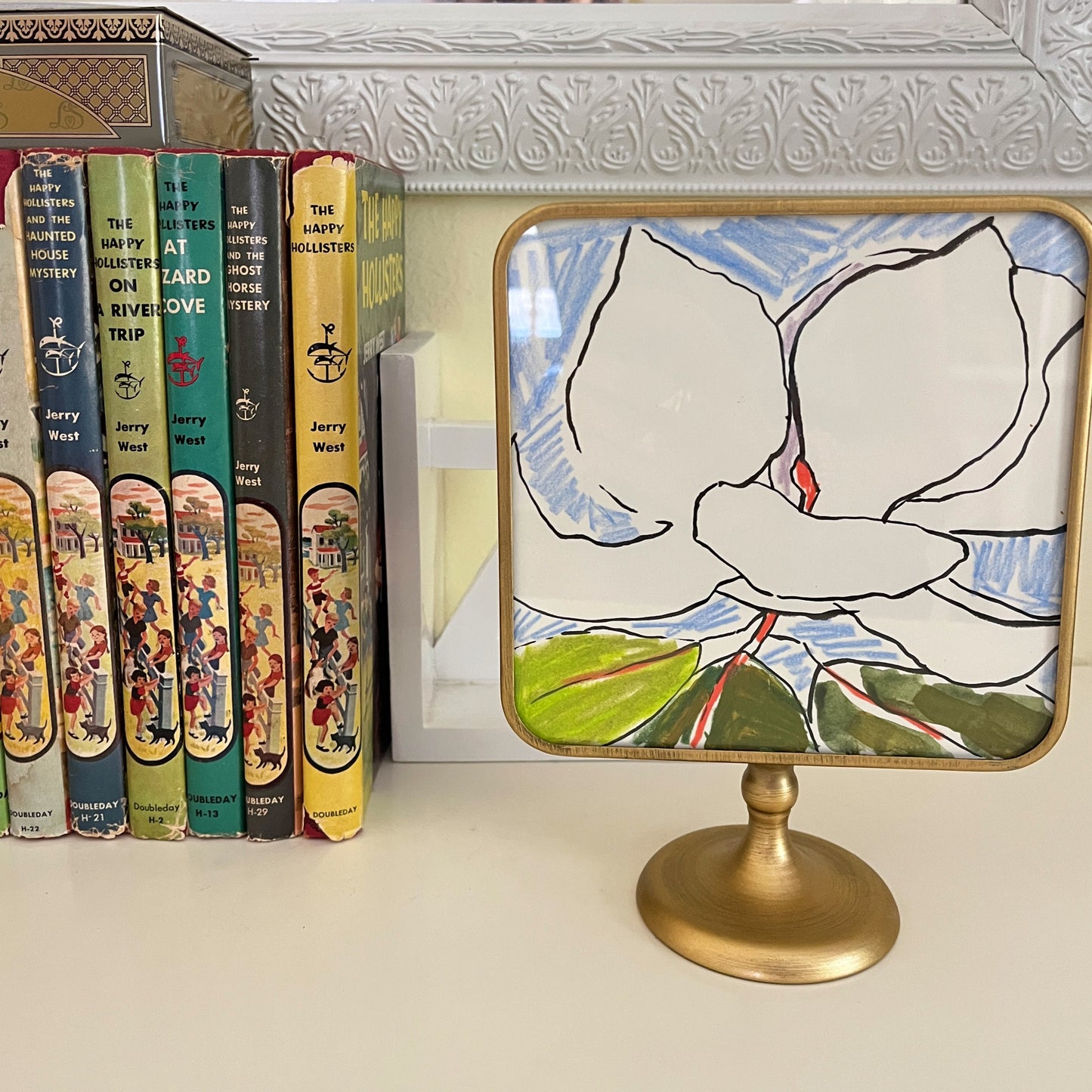 Mini Magnolia Sketch no 4, original still life painting by Maggie Stickney