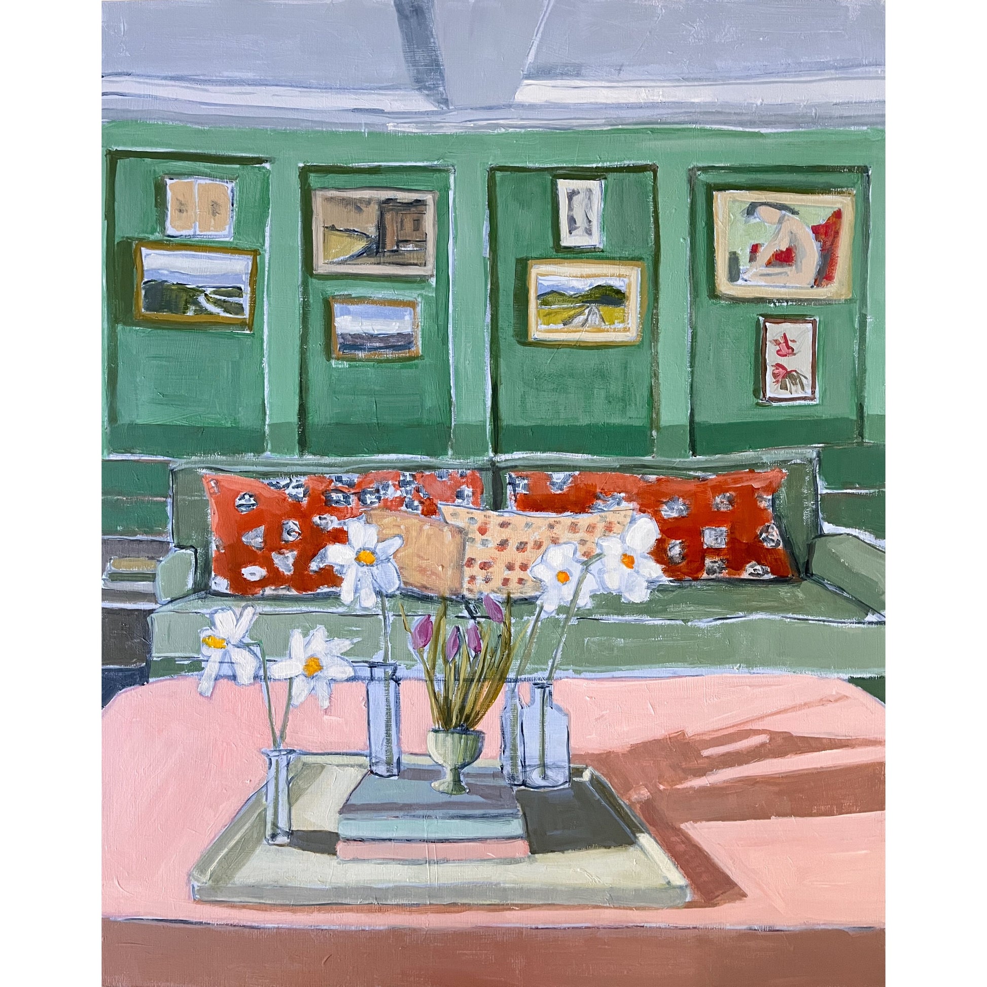 Daffodils and Tulips, original still life painting by Maggie Stickney