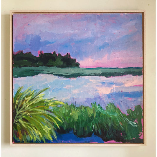 Marsh at Sunset, original night painting by Maggie Stickney
