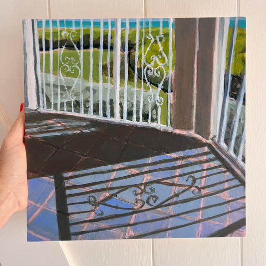 Patio Shadows, original landscape painting by Maggie Stickney